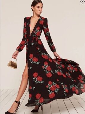 Reformation Milan Maxi Dress with Red Rose Print
